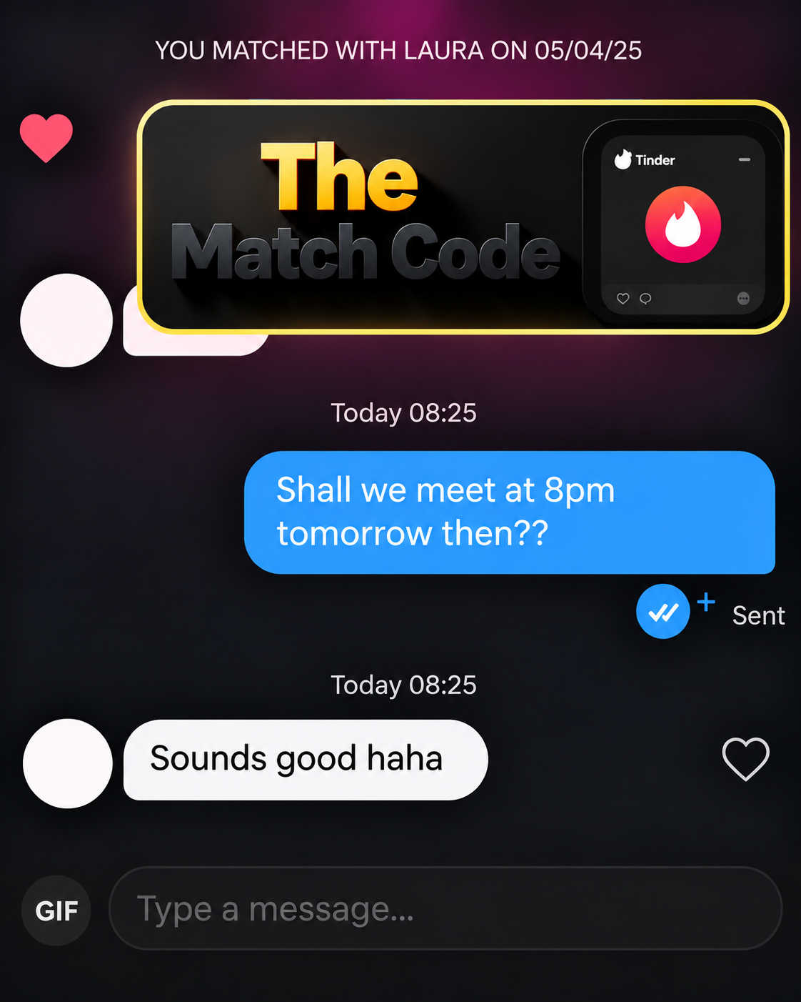 Result showing a match and date arranged with Laura