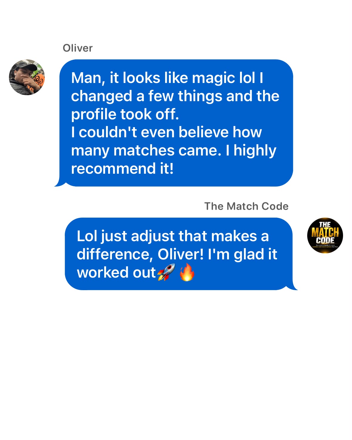Oliver's testimonial about his profile taking off